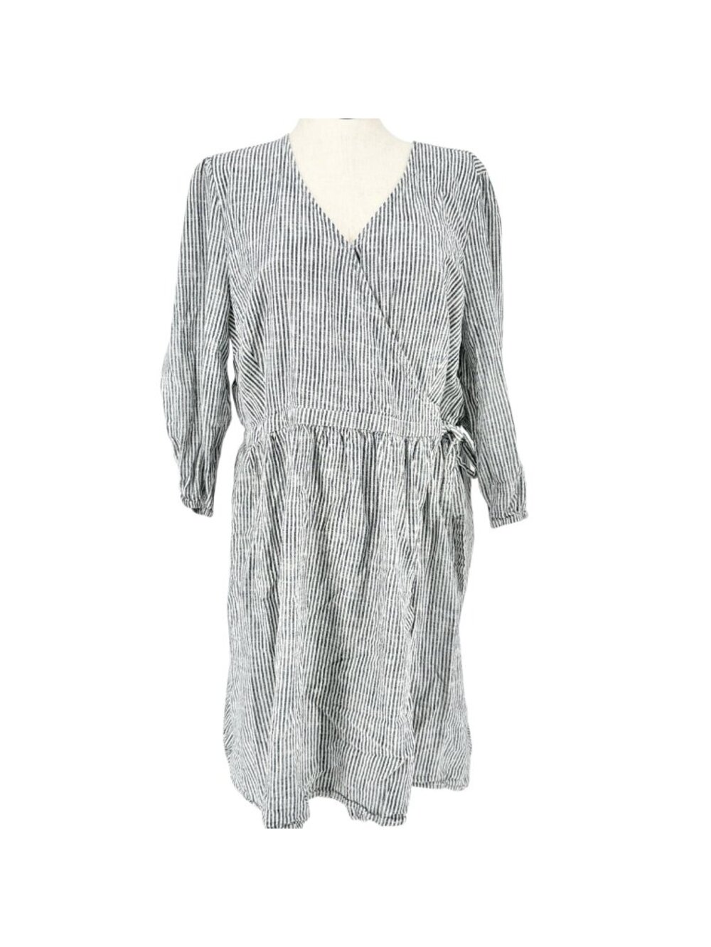 Old Navy Tie Front Dress Womens 2X Plus Navy and White Stripe Lightweight Cotton